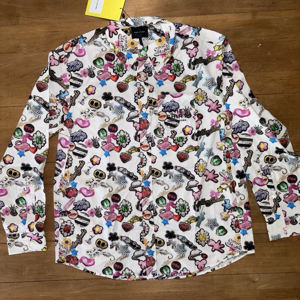 Marc Jacobs The Sticker long-sleeve button-up shirt All Over Print SZ M NWT